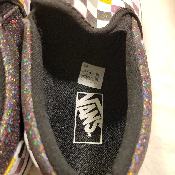 NEW Vans Asher Glitter Checkerboard Slip-On Low Top Sneakers Missy Girls Size 4 - Picture 5 of 9